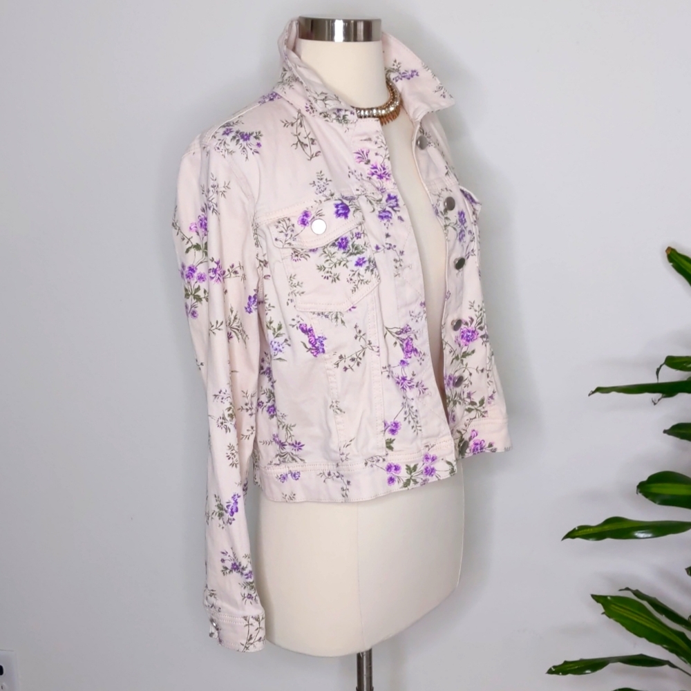 Candies Floral Print Jean Jacket Size Medium - Picture 7 of 11